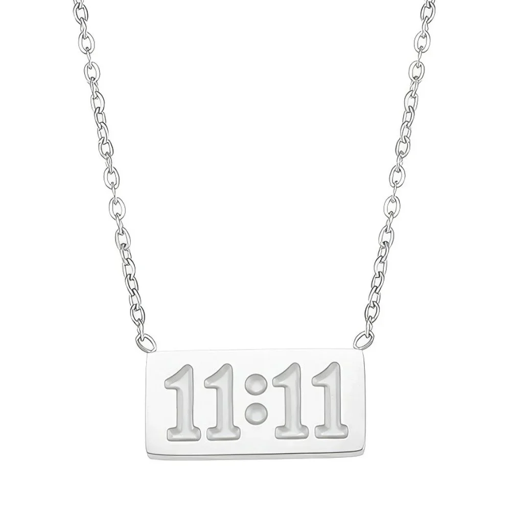 Silver 1111 Angel Number Pendant Necklace Stainless Steel - Picture 4 of 12